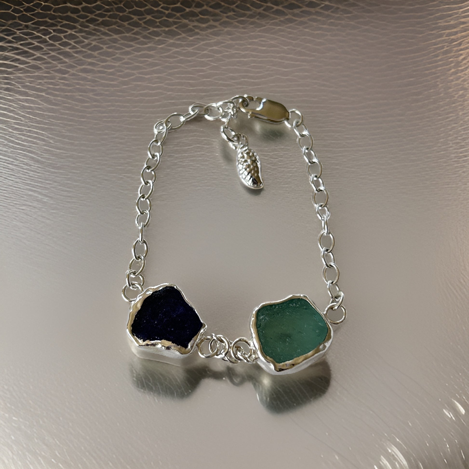 Duo Ocean Sea Glass Bracelet - Silver Lines Jewellery