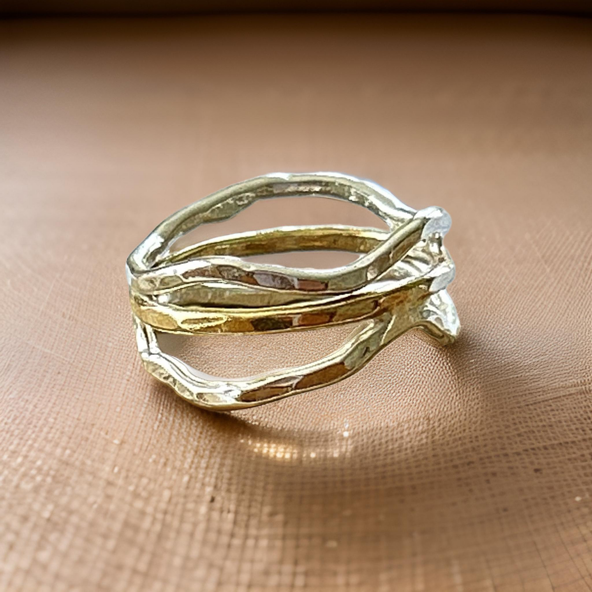 Silver And Gold Wave Ring - Silver Lines Jewellery