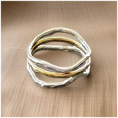 Silver And Gold Wave Ring - Silver Lines Jewellery