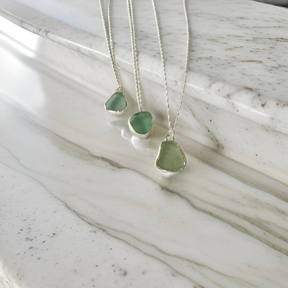 Ocean Sea Glass Necklace Sea Foam - SilverLines Jewellery