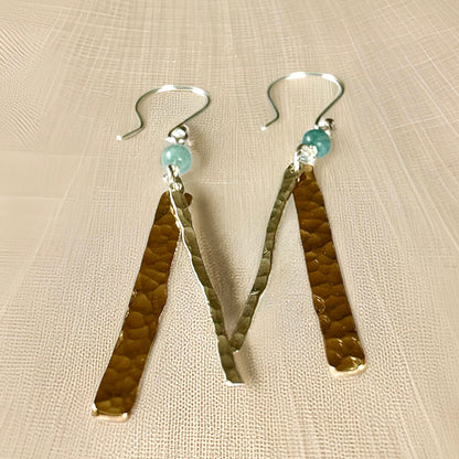 Gold And Silver Long Earrings - Silver Lines Jewellery