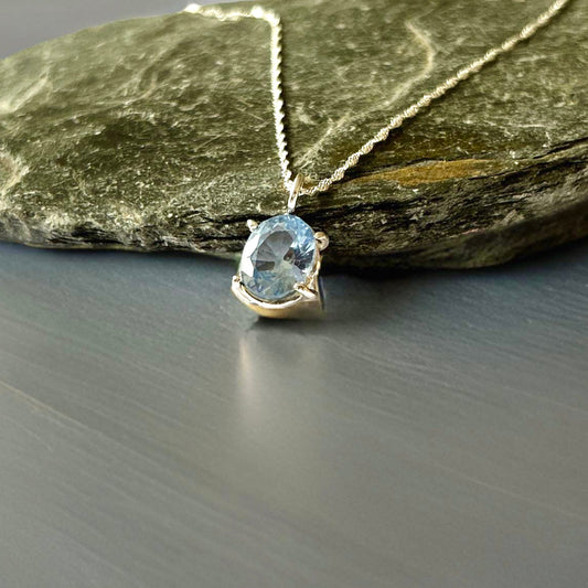 Sparkly Aquamarine Cubic Zirconia Silver Necklace - Silver Lines Jewellery