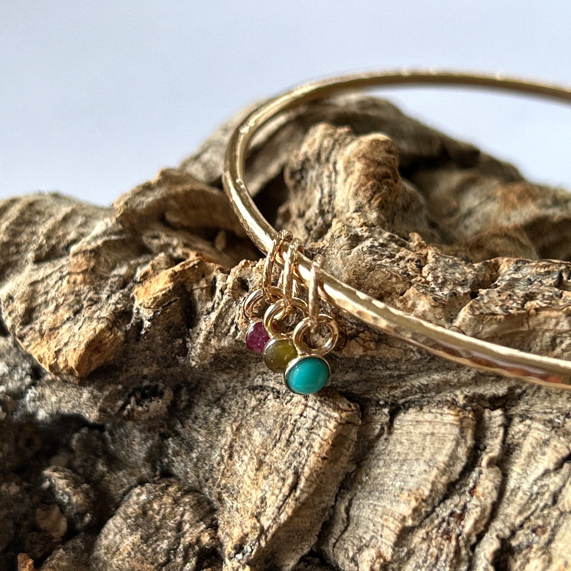 Gold Bangle With Gemstone Charms - Silver Lines Jewellery