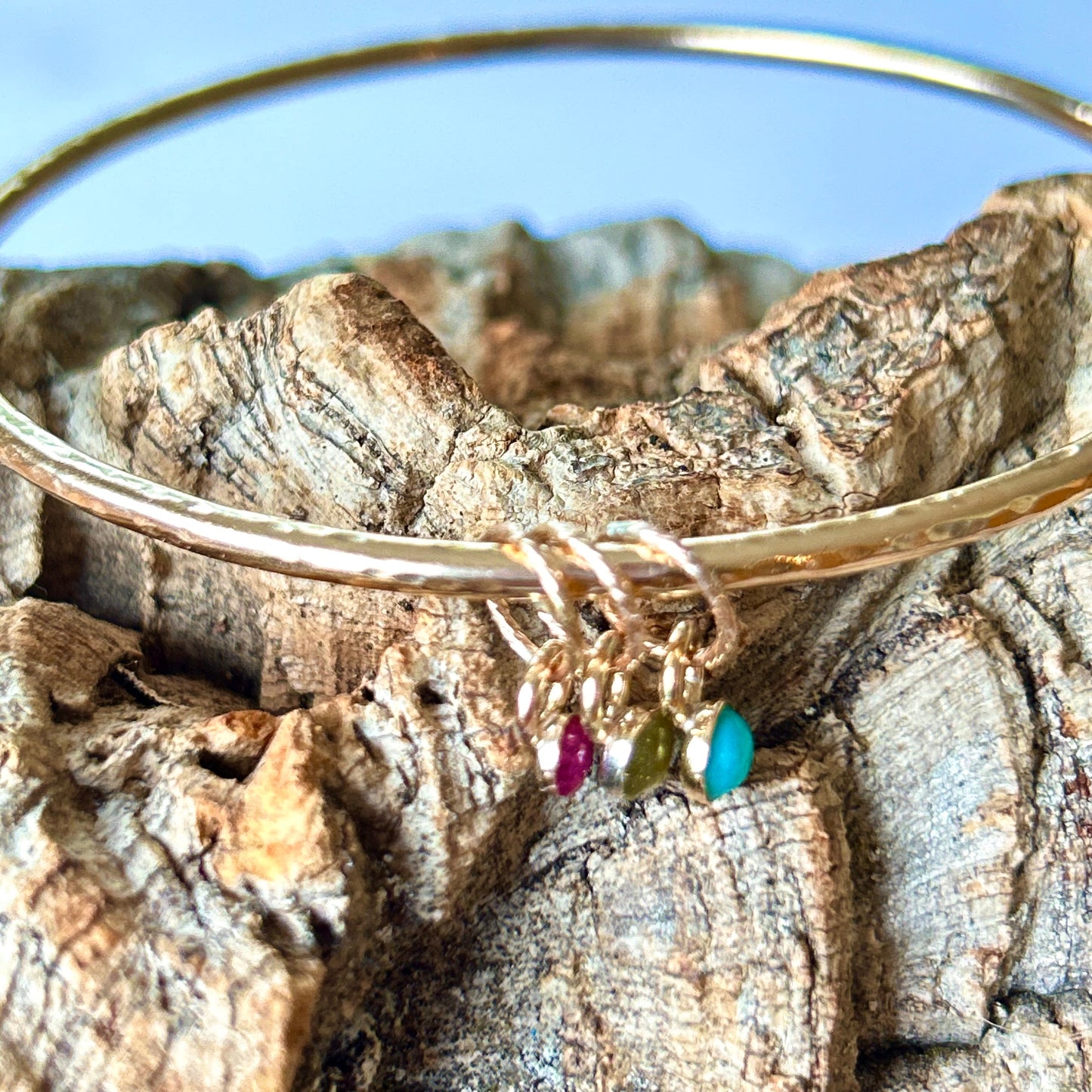 Gold Bangle With Gemstone Charms - Silver Lines Jewellery