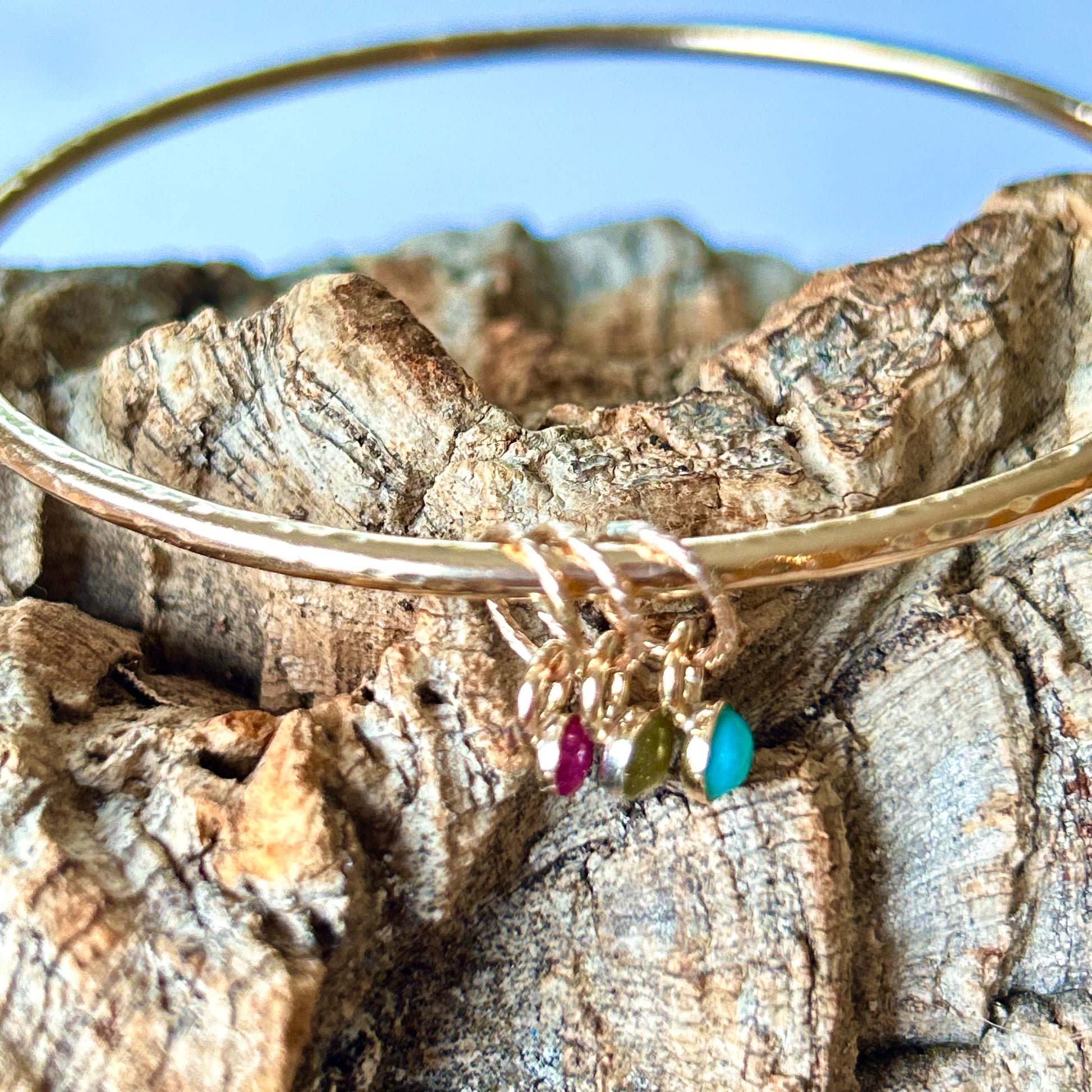 Gold Bangle With Gemstone Charms - Silver Lines Jewellery