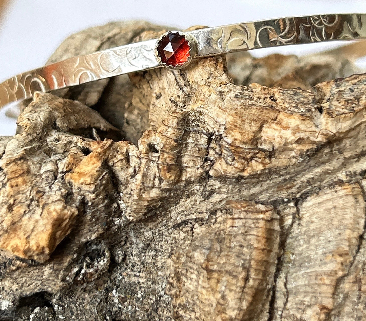 Silver Garnet Bangle - Silver Lines Jewellery