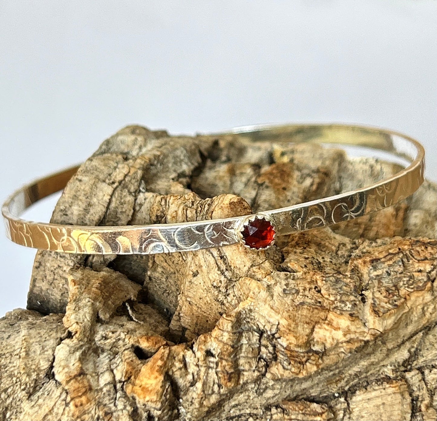 Silver Garnet Bangle - Silver Lines Jewellery