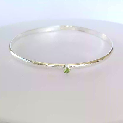 Silver Peridot Birthstone Bangle