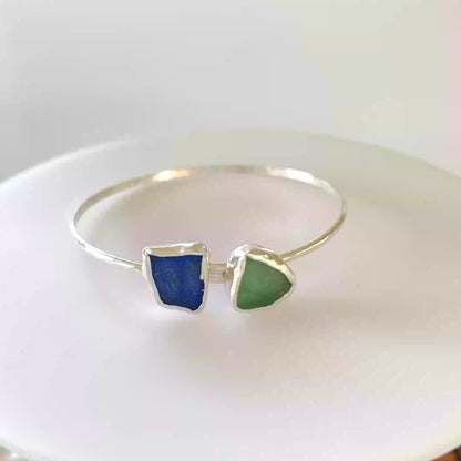 Sterling Silver Duo Sea Glass Bangle