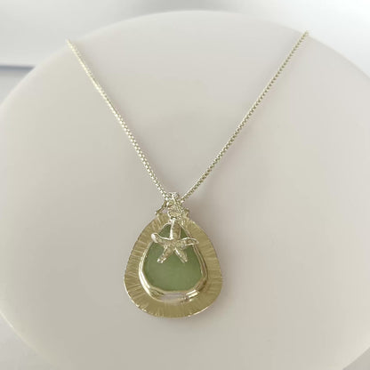 Ocean Sea Glass Silver Textured Necklace