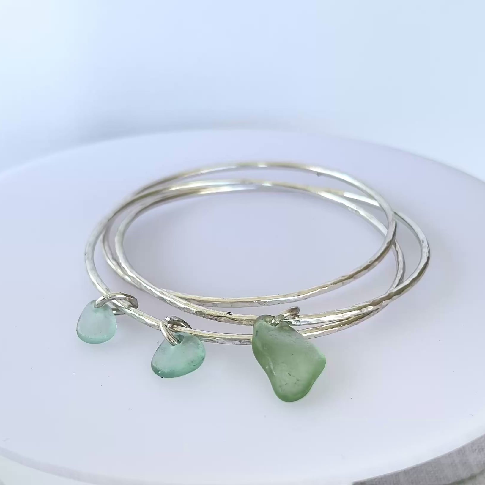 Silver Trio Interlinked Bangle With Sea Glass Charms - Silver Lines Jewellery