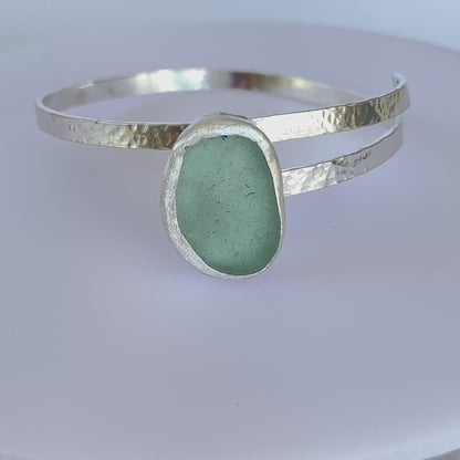 Sterling Silver Wrap Bangle With Sea Glass
