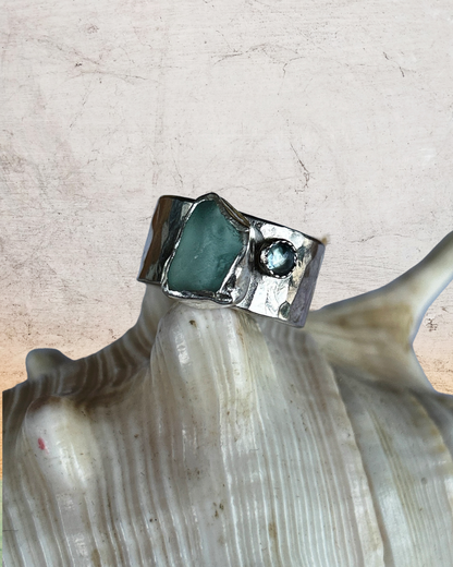 Sea Glass And Topaz Ring - Silver Lines Jewellery