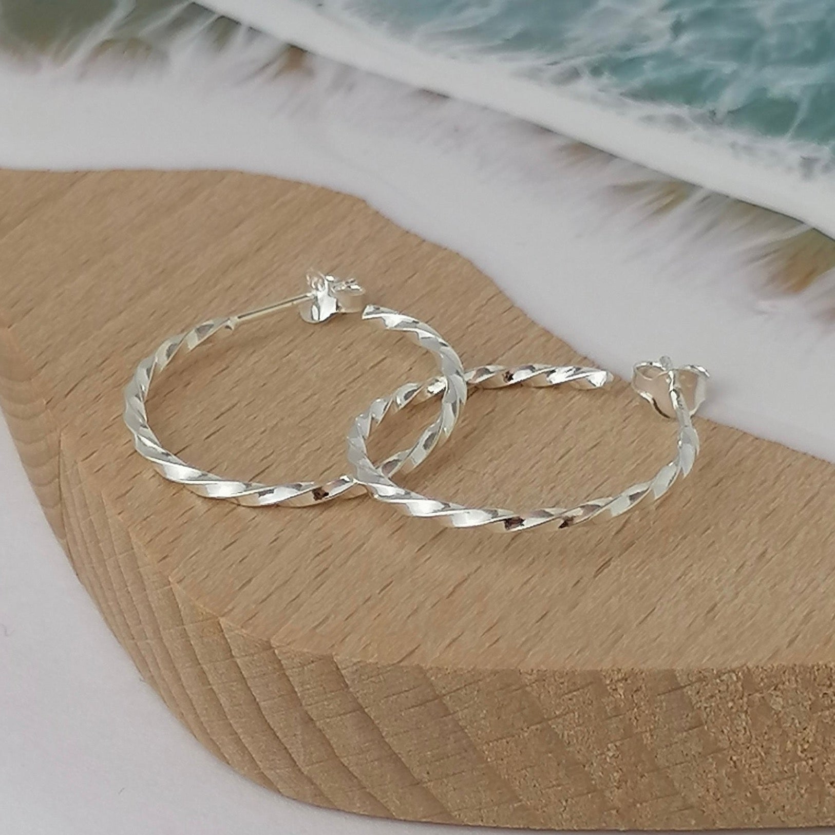 Twisted Silver Hoops - Love Beach Beads
