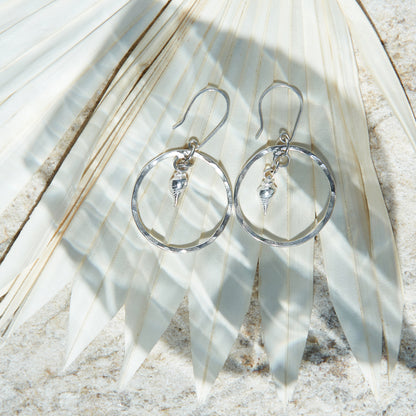 Mermaid Shell Silver Hoop Earrings, - Love Beach Beads