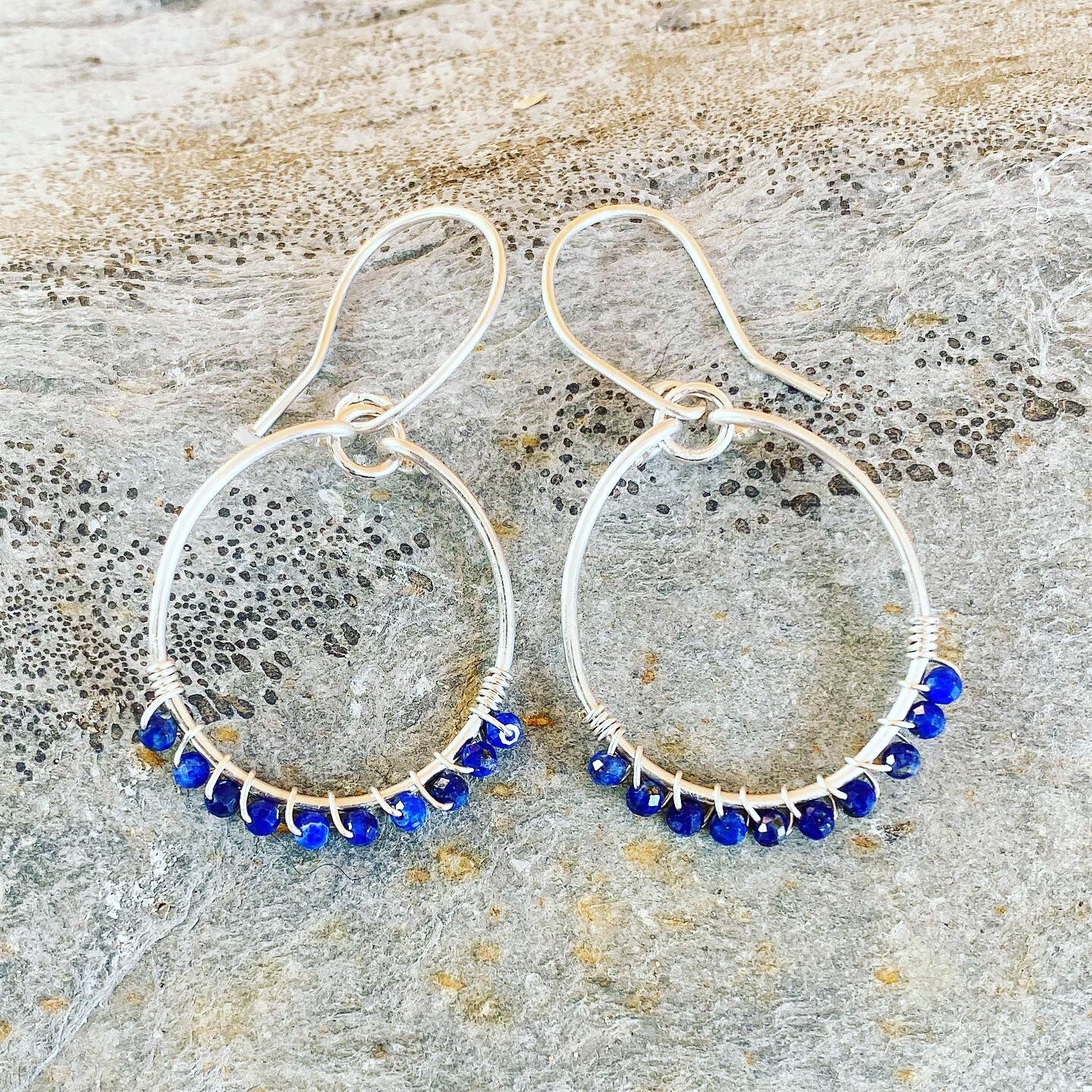 Lapis Silver Hoop Earrings - Love Beach Beads