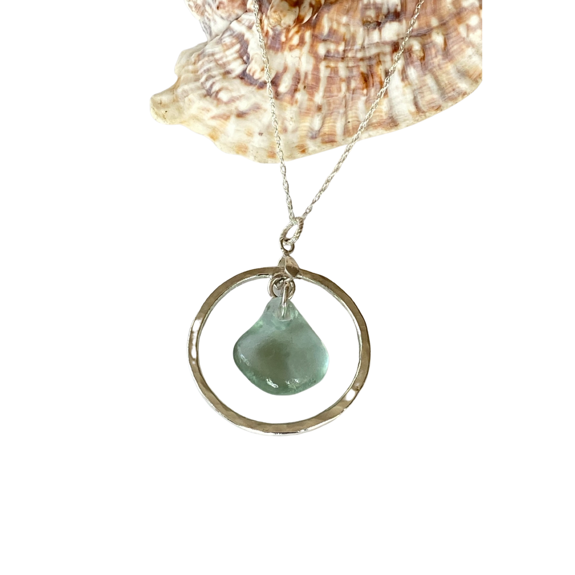 Sterling Silver Hoop  Sea glass Pendant - Love Beach Beads