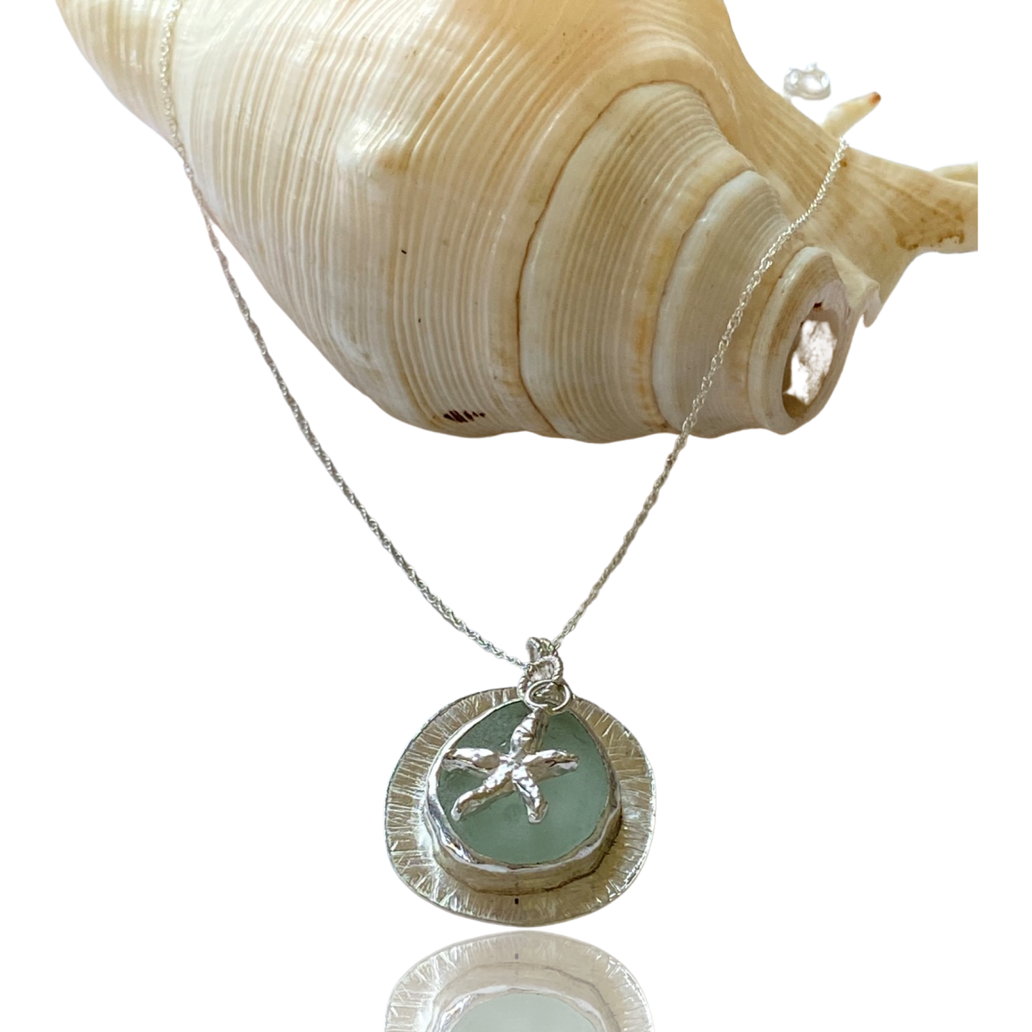 Ocean Sea Glass Silver Textured Necklace - Love Beach Beads