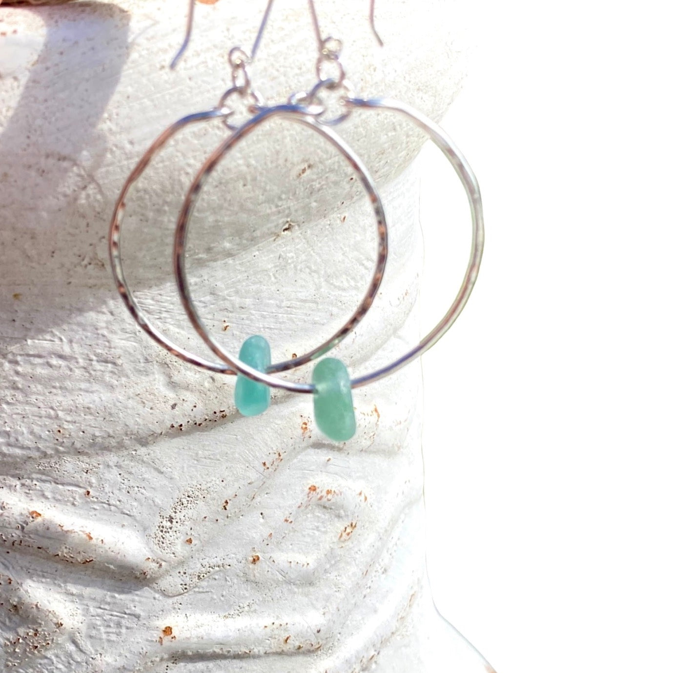 Silver Sea Glass Hoop Earrings - Love Beach Beads
