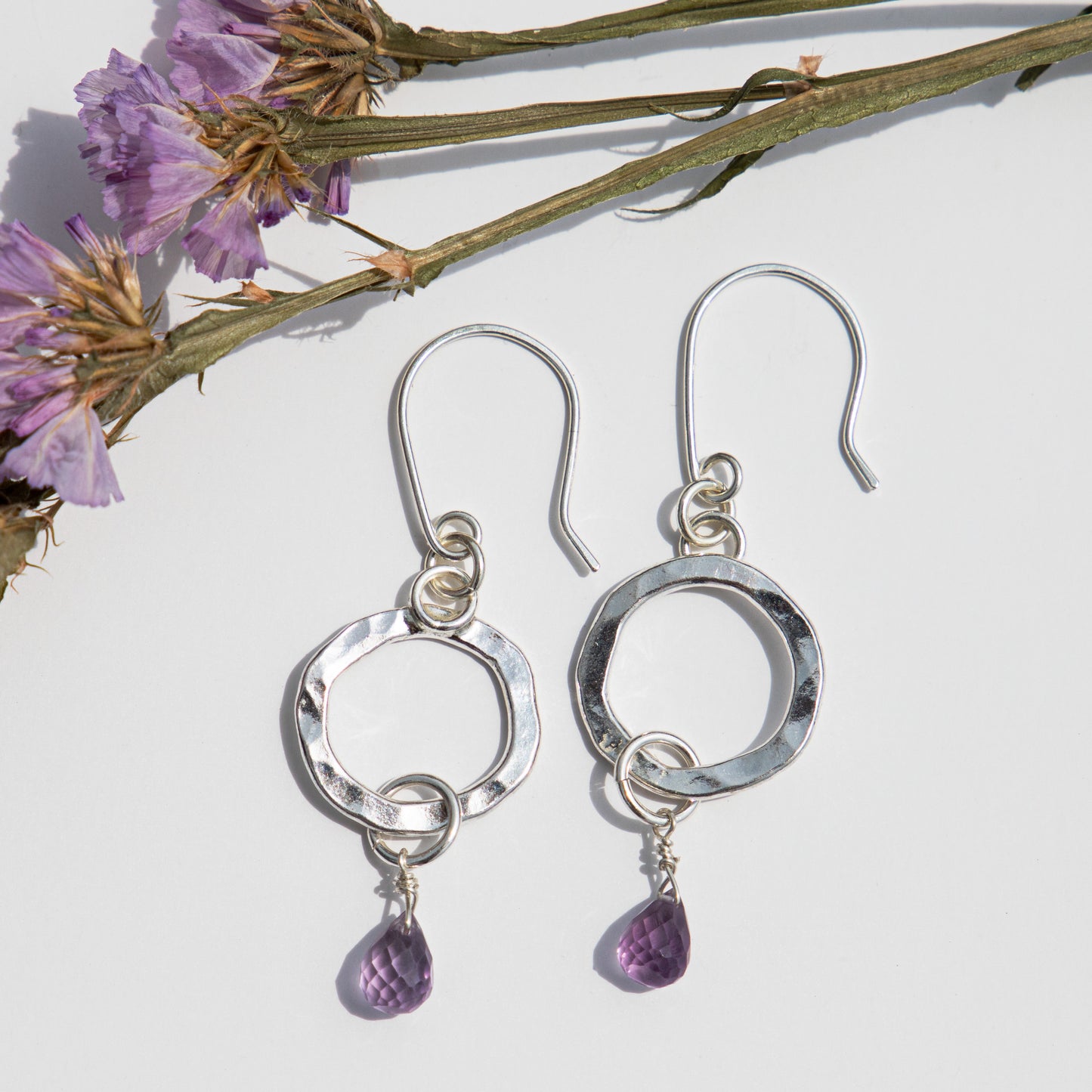 Amethyst silver Earrings - Love Beach Beads