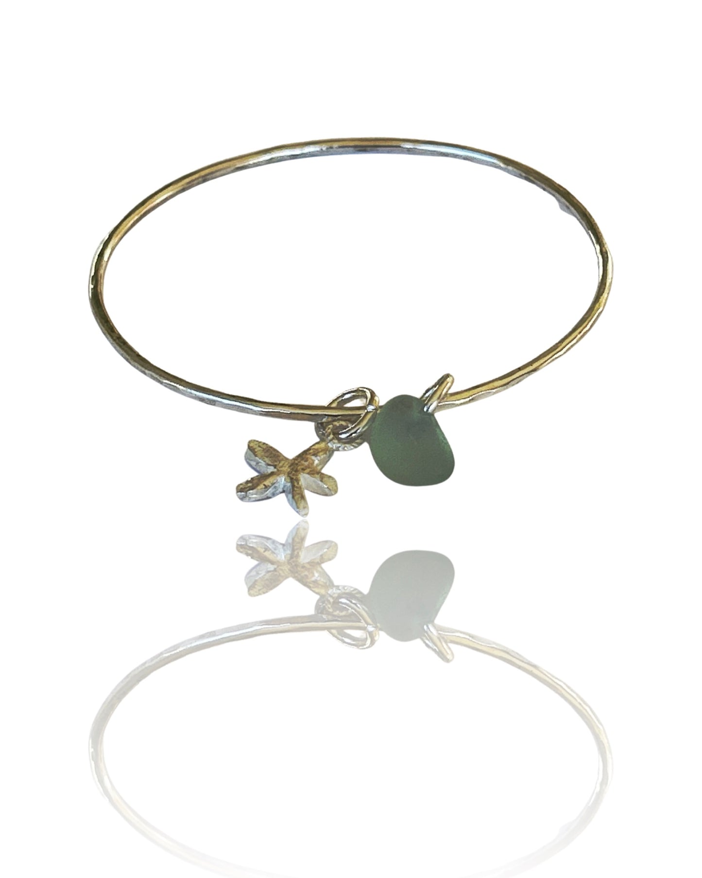 Sea Glass And Starfish Charm Bangle - Silver Lines Jewellery