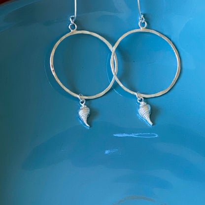 Silver Hoop Earrings Seashells - Love Beach Beads