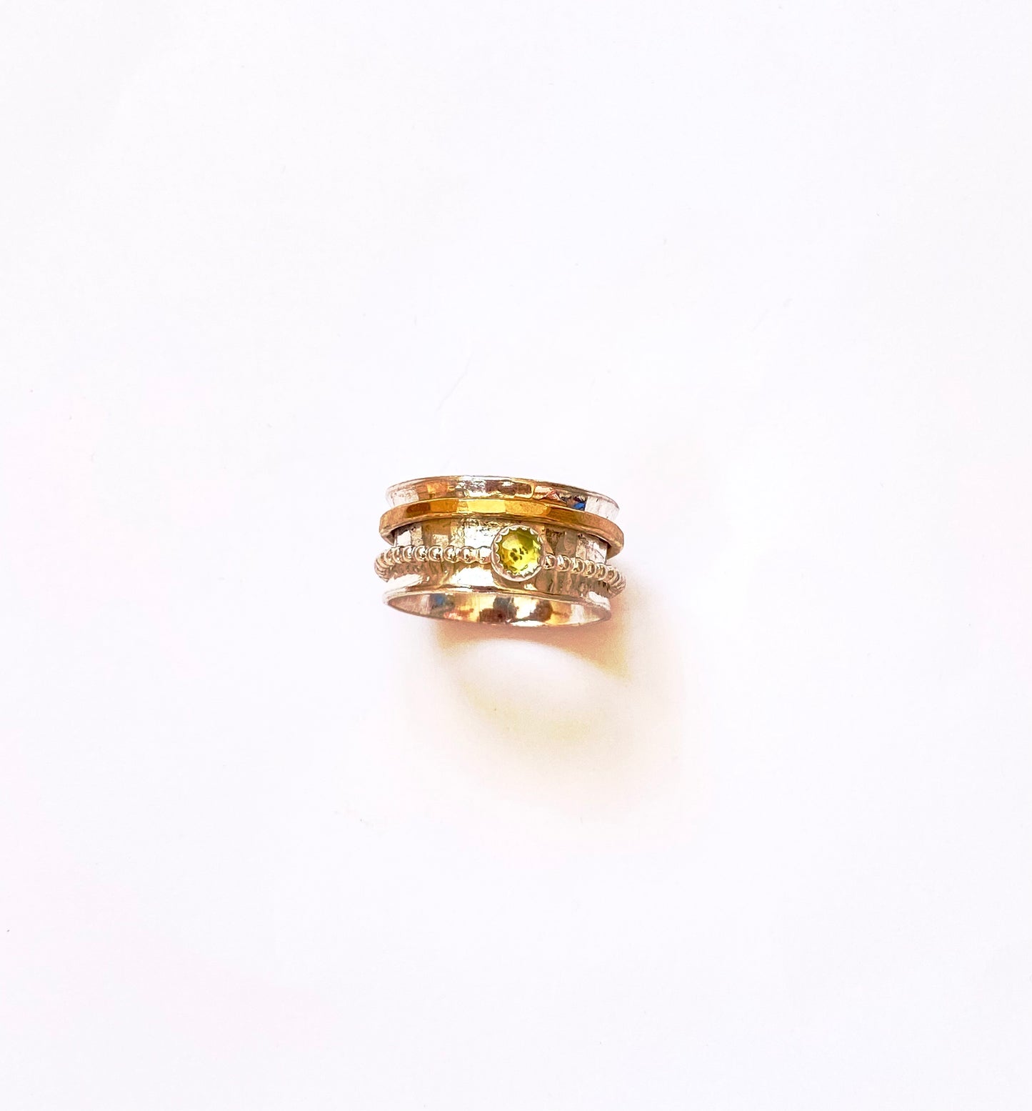 Silver Gold Spinner Ring With Peridot Gem - Love Beach Beads