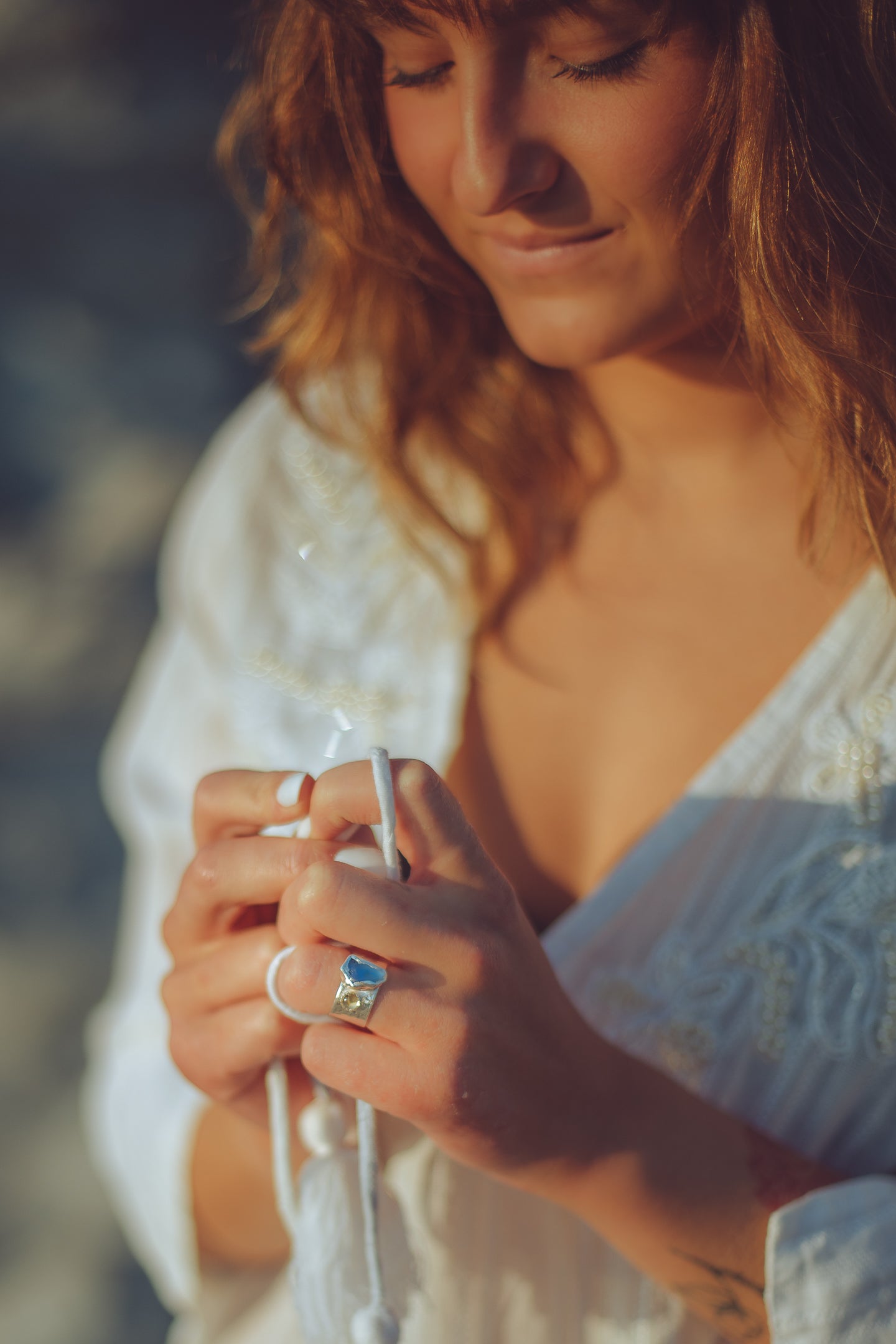 Rippling Sea Glass Silver Ring with Citrine - Love Beach Beads