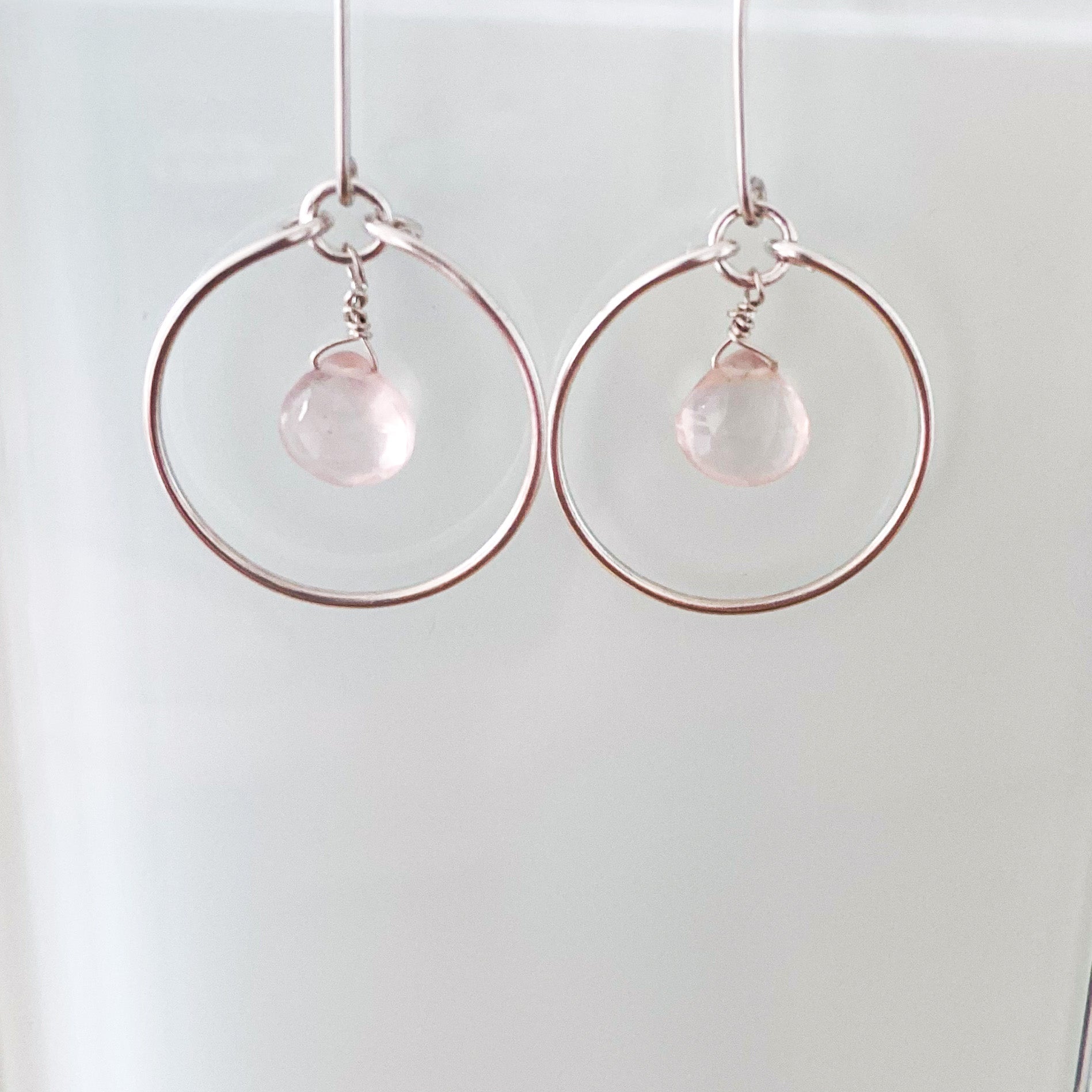 Rose Quartz Silver Hoop Earrings - Love Beach Beads