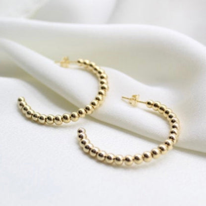 Gold Beaded Hoop Earrings - Love Beach Beads