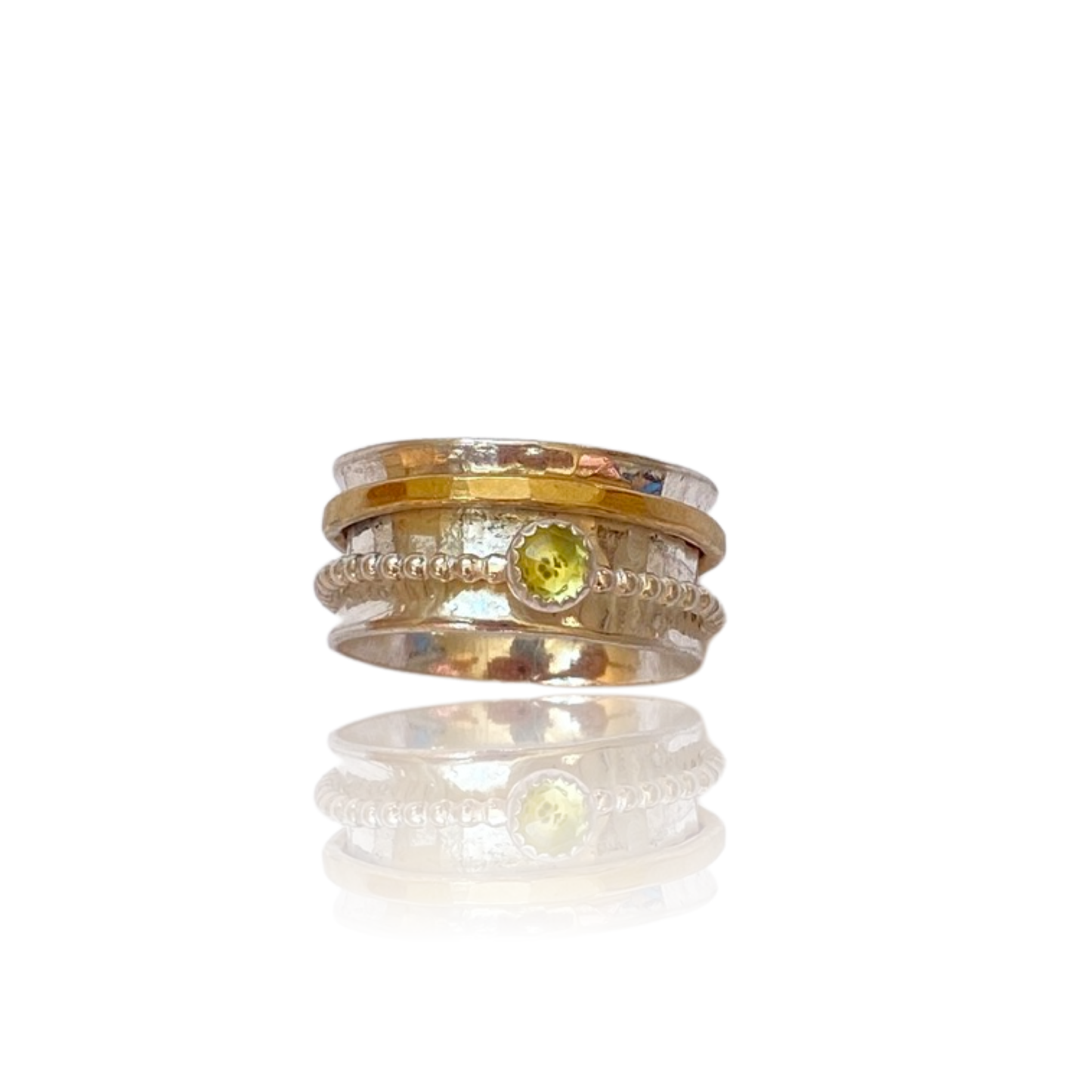 Silver Gold Spinner Ring With Peridot Gem - Love Beach Beads