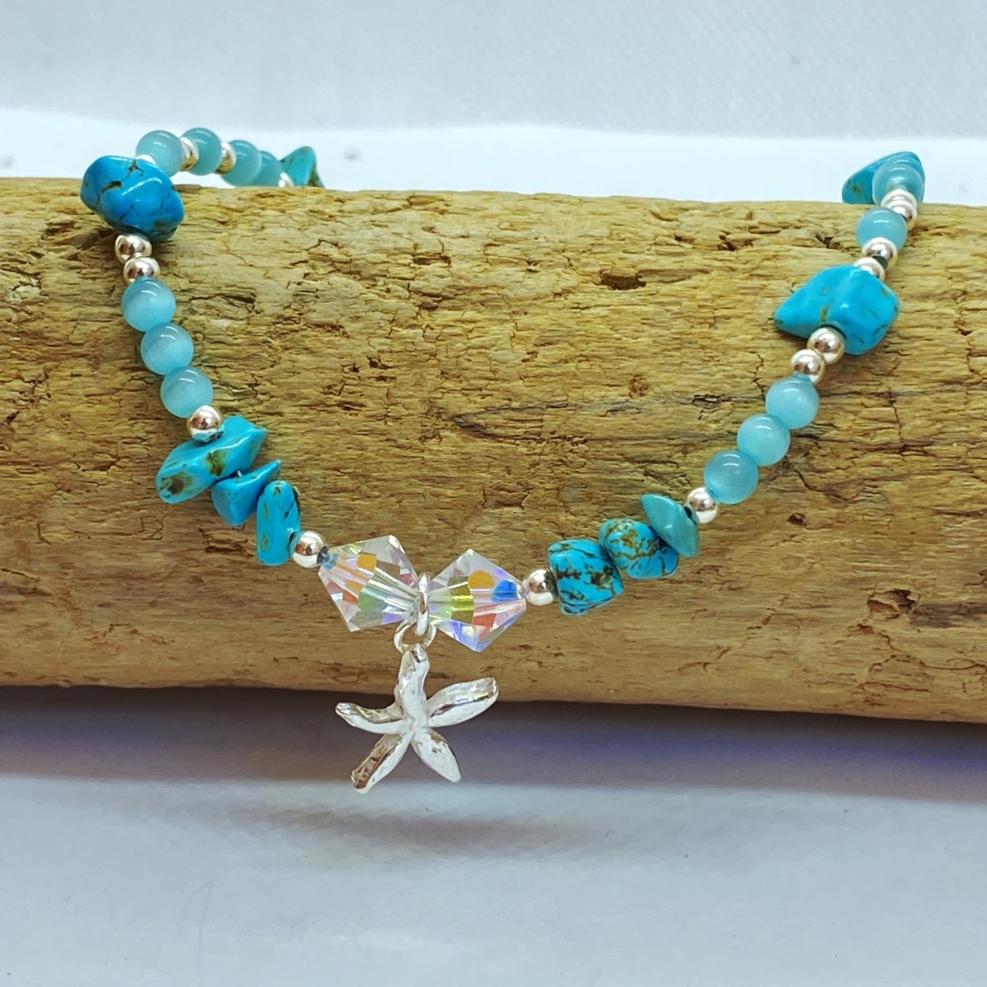 Turquoise Silver Starfish Anklet - Love Beach Beads