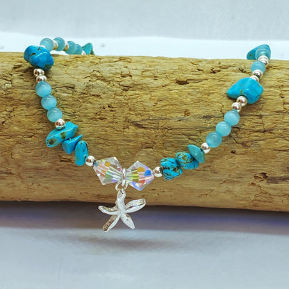 Turquoise Silver Starfish Anklet - Love Beach Beads