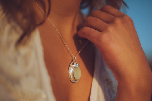 Ocean Sea Glass Silver Textured Necklace - silverLines Jewellery