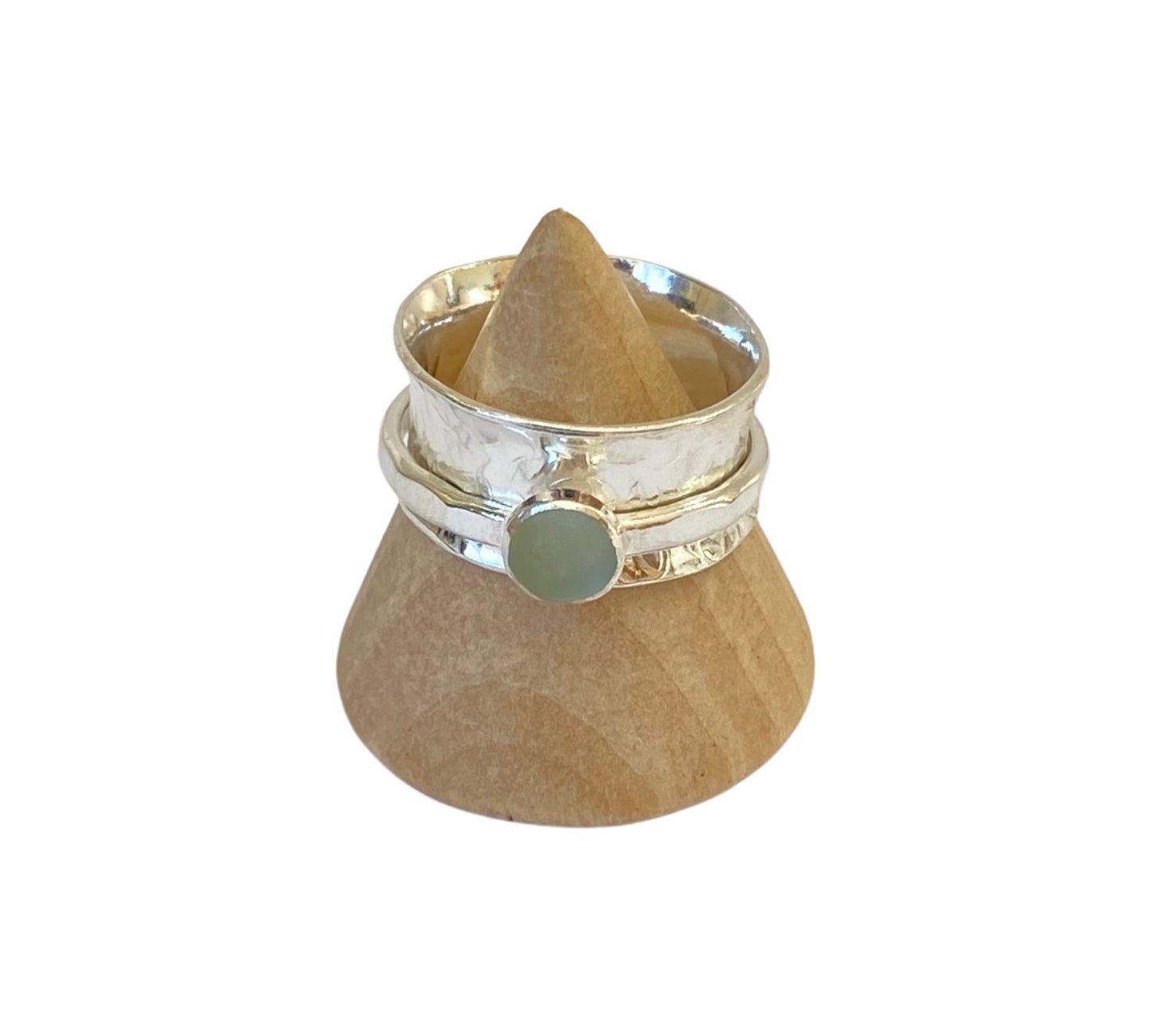 Silver Sea Glass Spinner Ring - Love Beach Beads