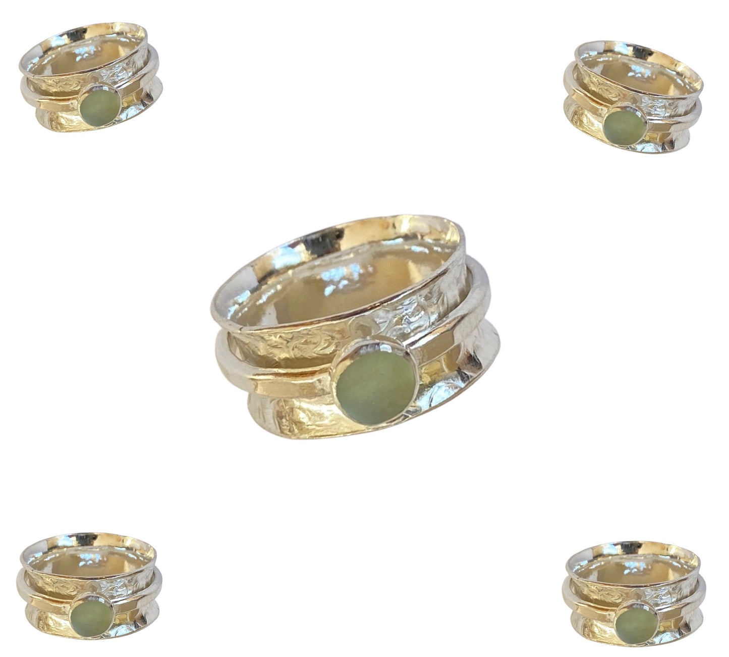 Silver Sea Glass Spinner Ring - Love Beach Beads