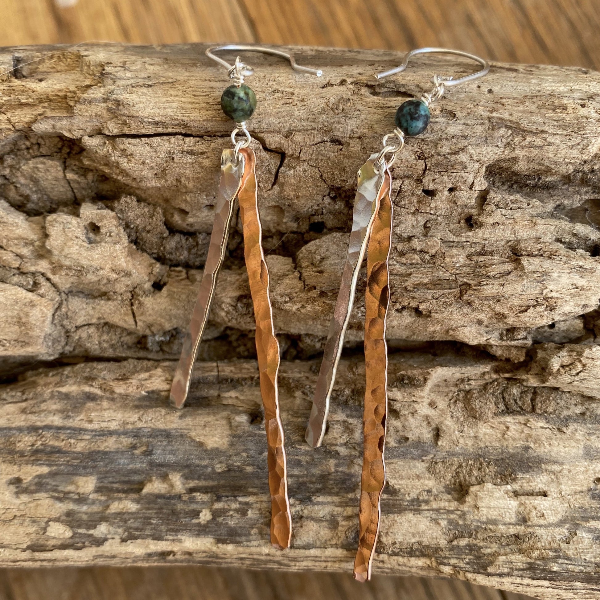 Copper and Silver Hammered Earrings - Love Beach Beads