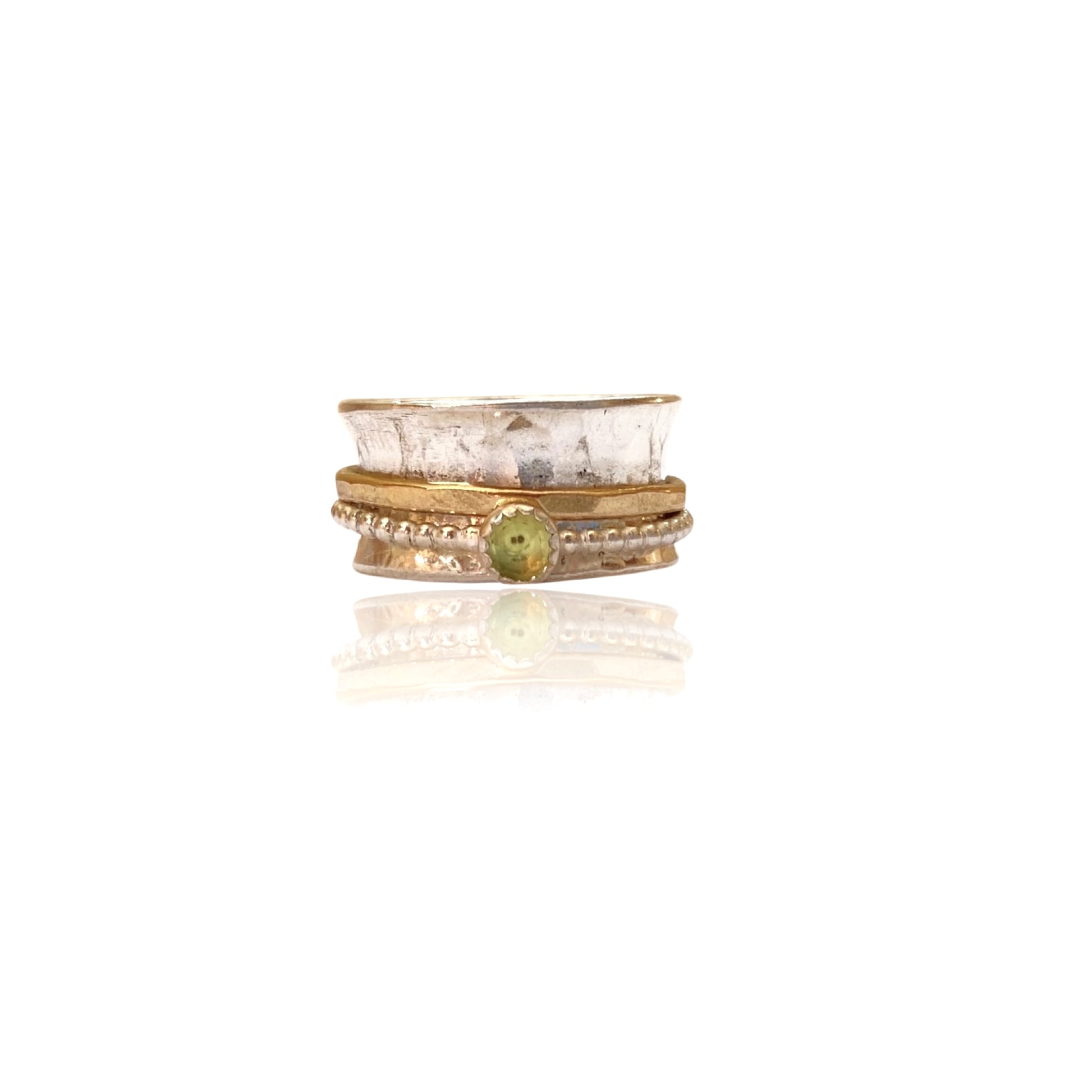 Silver Gold Spinner Ring With Peridot Gem - Love Beach Beads