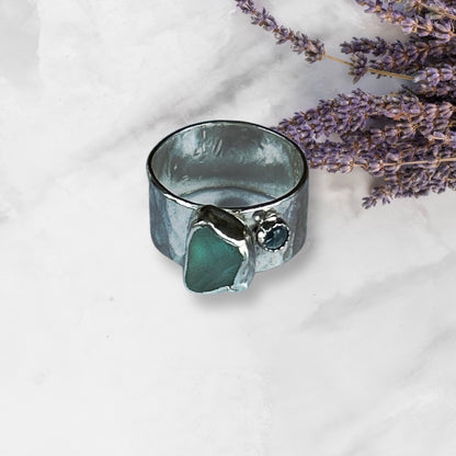 Sea Glass And Topaz Ring - Silver Lines Jewellery