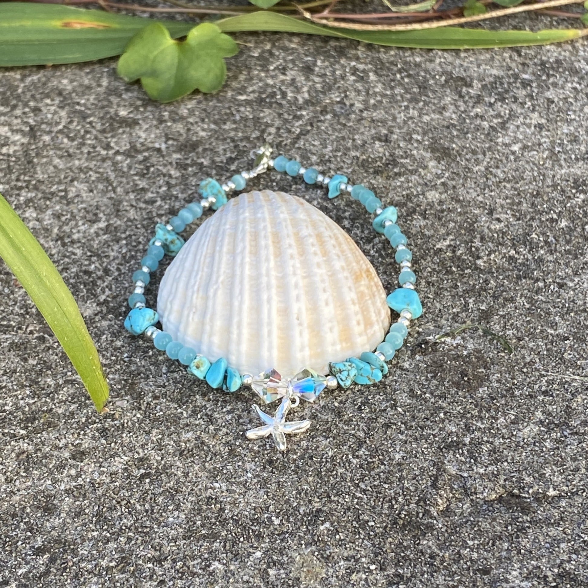 Turquoise Silver Starfish Anklet - Love Beach Beads