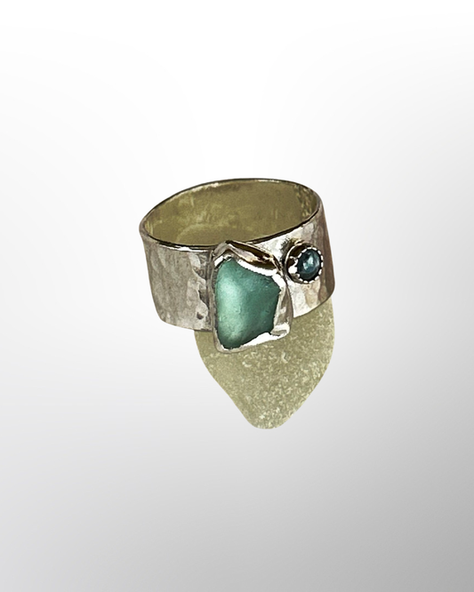 Sea Glass And Topaz Ring - Silver Lines Jewellery