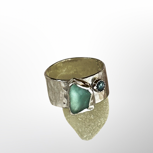 Sea Glass And Topaz Ring - Silver Lines Jewellery