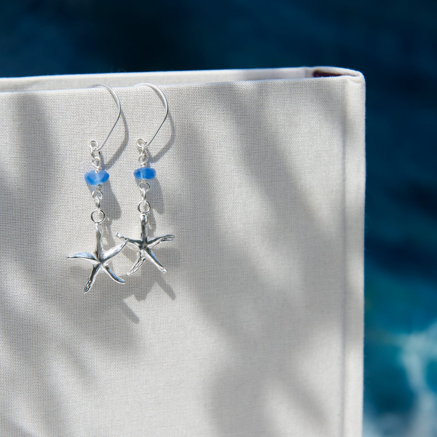 Silver Starfish Earrings with Sea Glass - Love Beach Beads