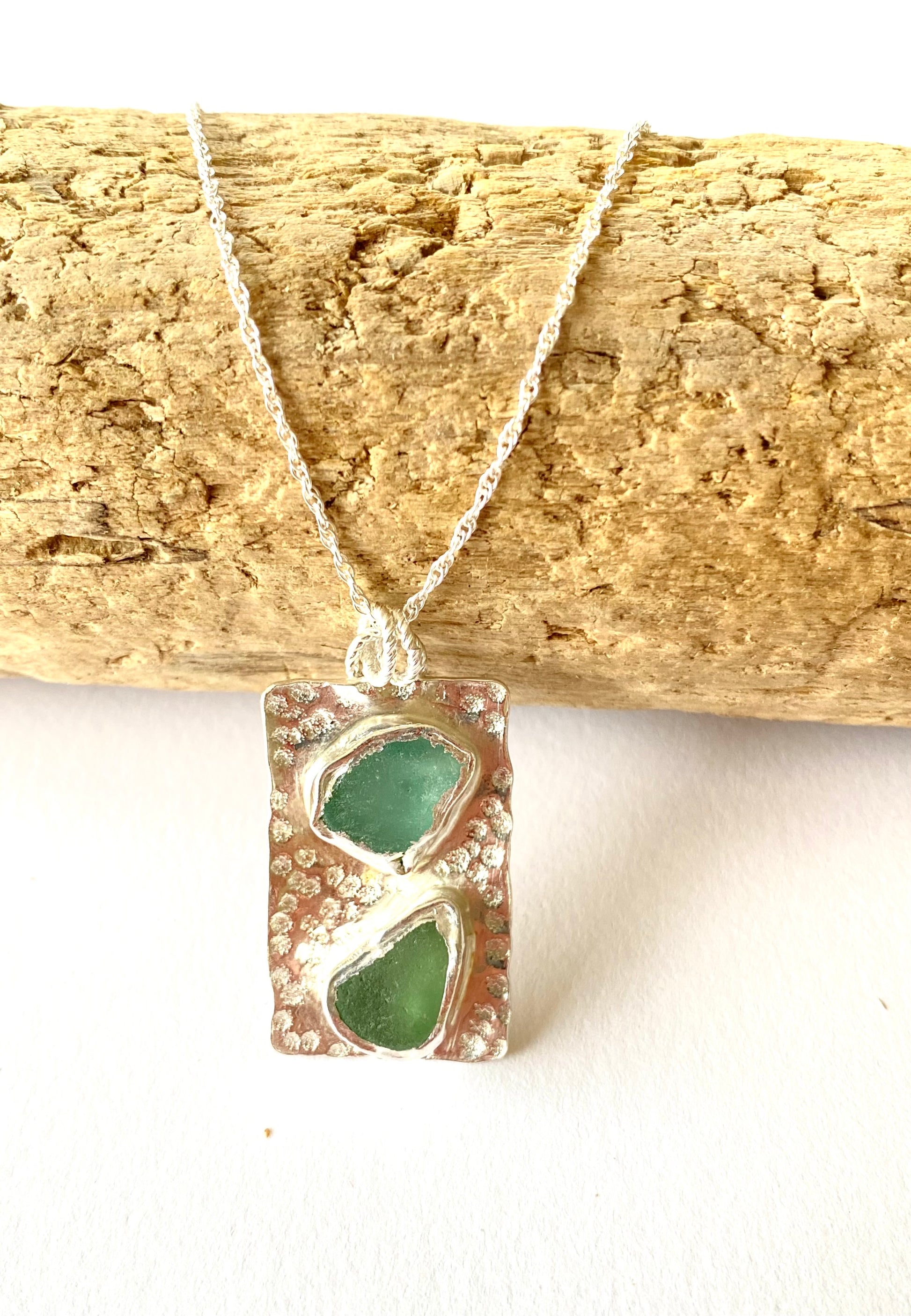 Sea Glass Silver Pendant - Love Beach Beads