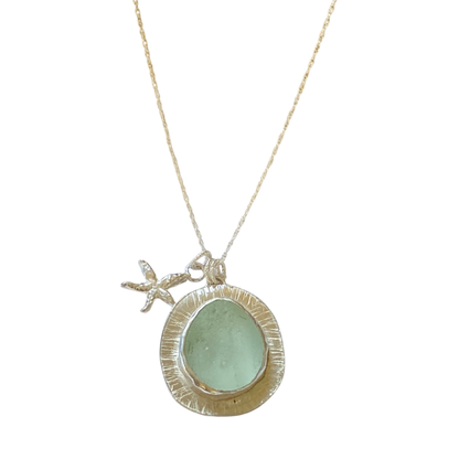 Ocean Sea Glass Silver Textured Necklace - Love Beach Beads