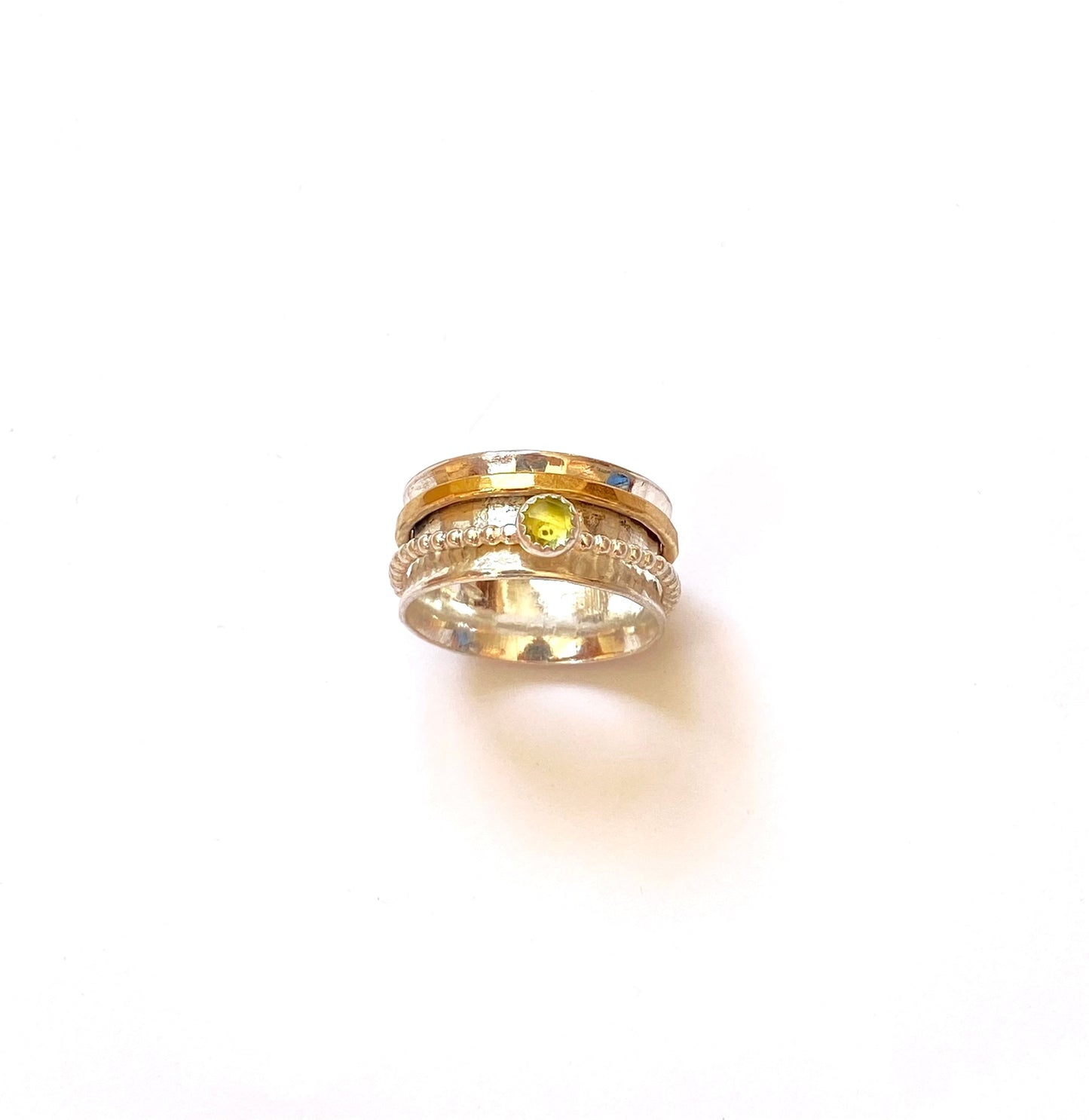 Silver Gold Spinner Ring With Peridot Gem - Love Beach Beads