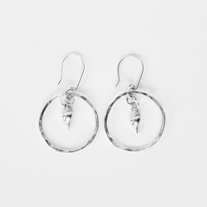 Mermaid Shell Silver Hoop Earrings, - Love Beach Beads