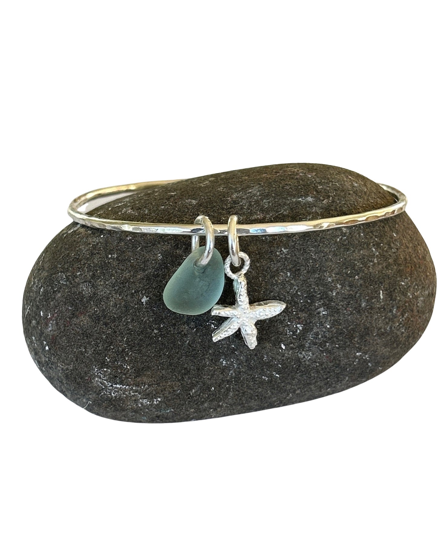 Sea Glass And Starfish Charm Bangle - Silver Lines Jewellery