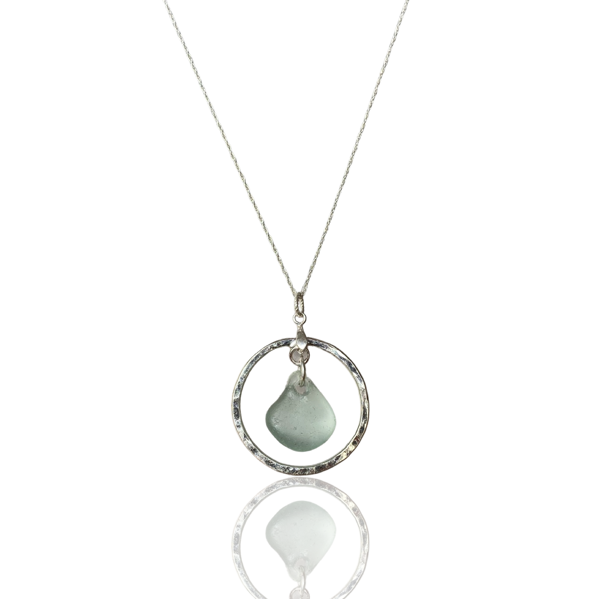 Sterling Silver Hoop  Sea glass Pendant - Love Beach Beads