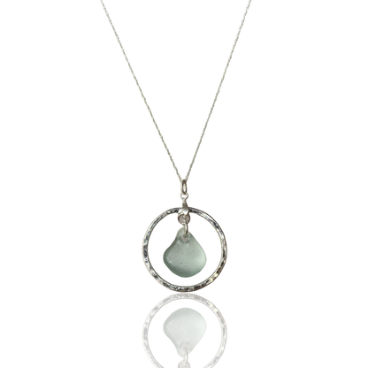Sterling Silver Hoop  Sea glass Pendant - Love Beach Beads